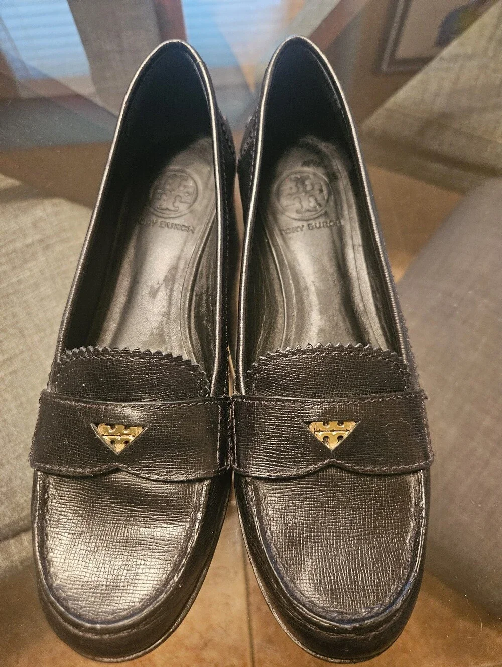 Tory Burch Black Leather Penny Loafers